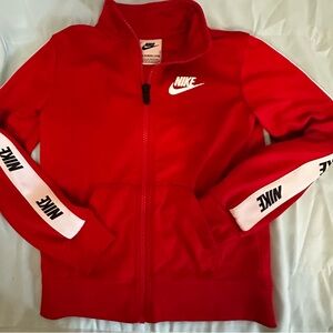 Nike Kids Red Full-Zip Track Jacket with White Logo Stripes